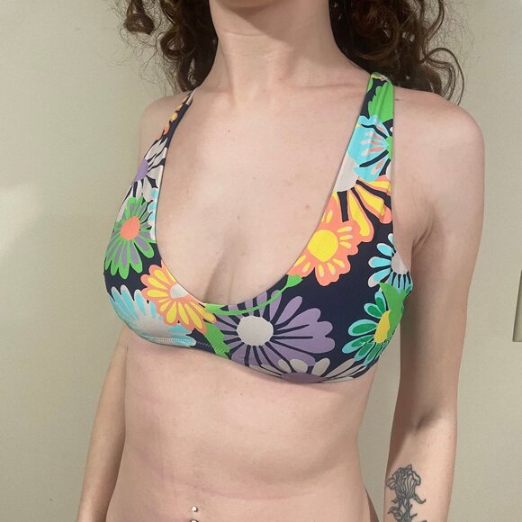 Aerie Navy Floral Scoop Neck Bikini Top - Picture 1 of 4